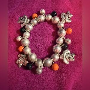 OSU Pistol Pete Silver and Orange Beaded Charm Bracelet